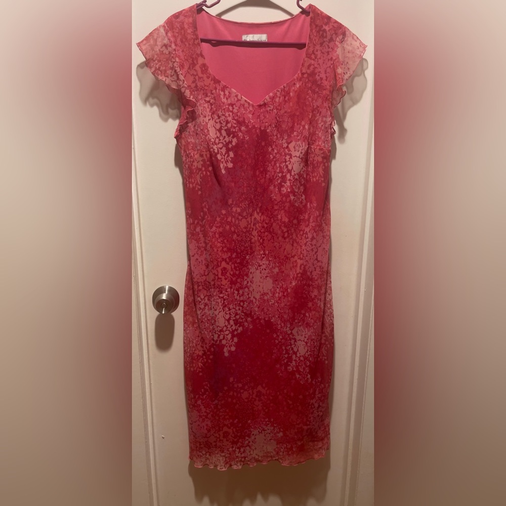 Dress Barn lovely lined sheer pink print Dress Size L